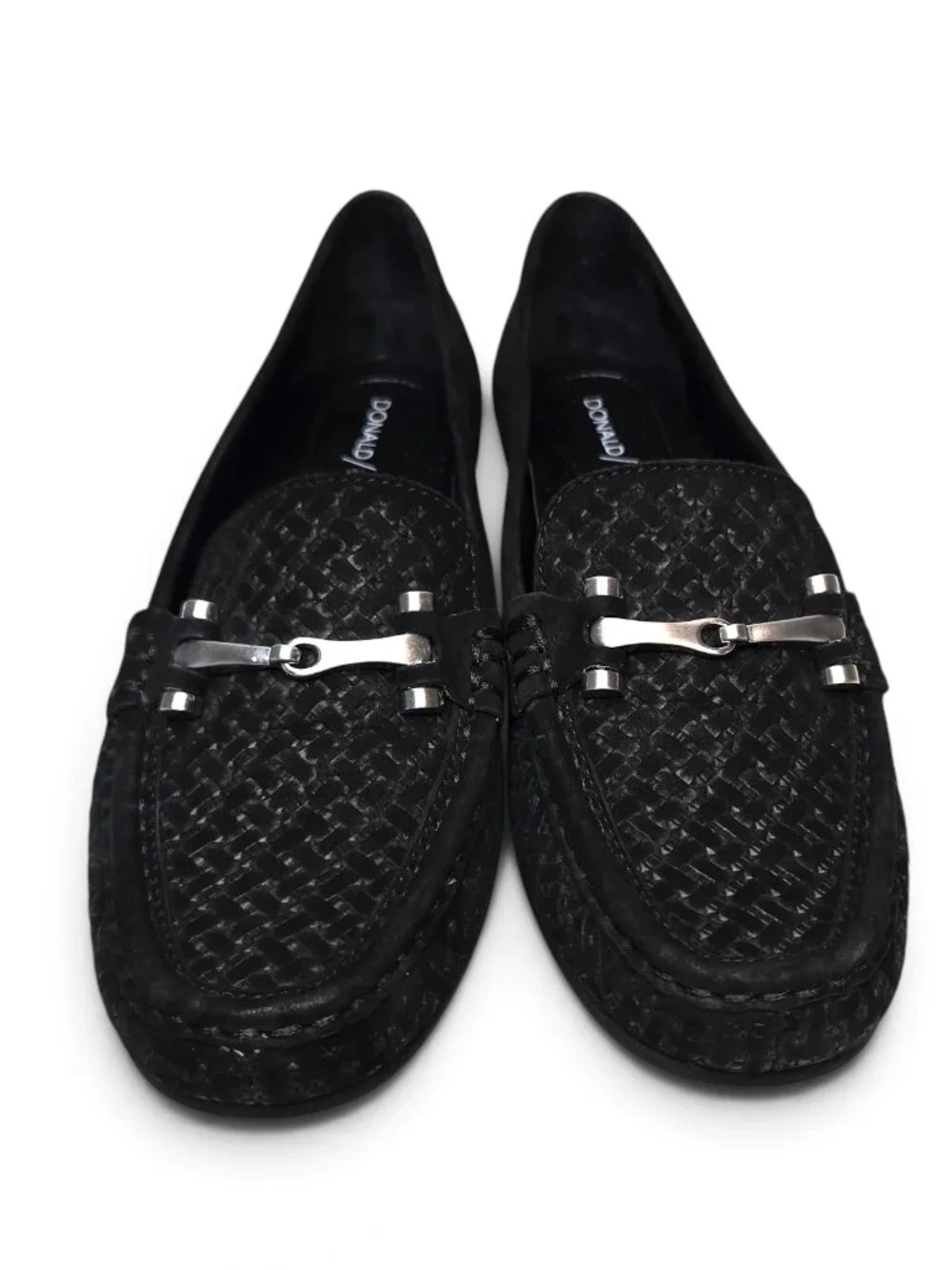 Donald J Pliner Filo Suede Loafers Womens Black Woven Suede Brushed Horsebit 6M